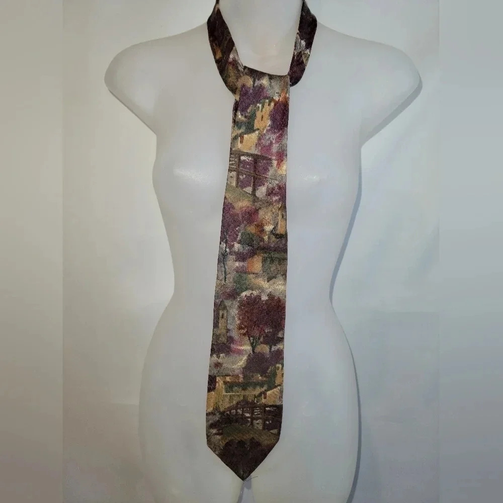 Vintage Guy  Laroche Paris 100% silk brown silver burgundy